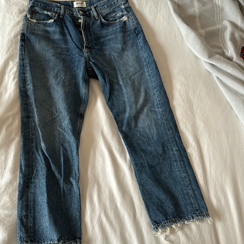 Agolde jeans, light wash, boot cut.